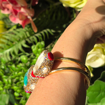 Statement Bangle with Baroque Pearl and Turquiose