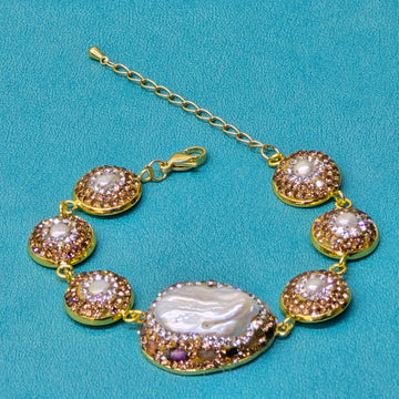Elegant Bracelet with Freshwater Pearls, Austrian Crystals and Tourmaline