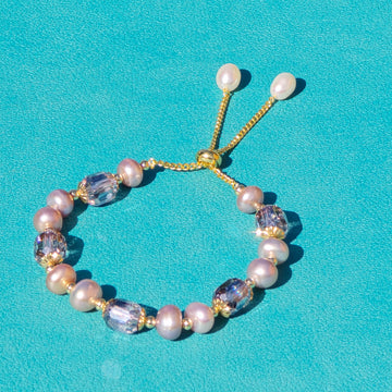 Adjustable Purple Pearl bracelet with Austrian crystal beads