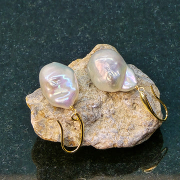 Gold plated Baroque pearl dangle earring