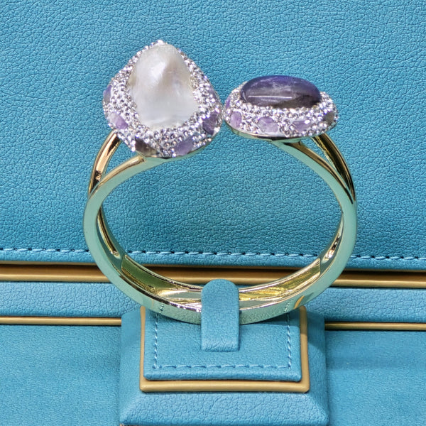 Elegant  gold plated  Bangle with Baroque Pearl and Amethyst