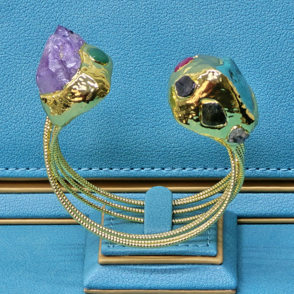 Elegant Natural Gemstone Bangle  with Turquoise rock & Raw Amethyst