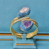 Baroque Pearl and Amethyst Bangle with Light Blue Austrian Crystals