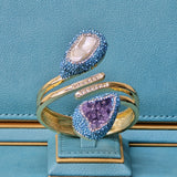Baroque Pearl and Amethyst Bangle with Light Blue Austrian Crystals