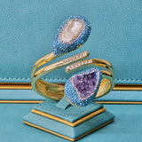 Baroque Pearl and Amethyst Bangle with Light Blue Austrian Crystals