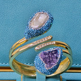Baroque Pearl and Amethyst Bangle with Light Blue Austrian Crystals
