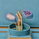 Baroque Pearl and Amethyst Bangle with Light Blue Austrian Crystals