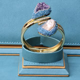 Baroque Pearl and Amethyst Bangle with Light Blue Austrian Crystals