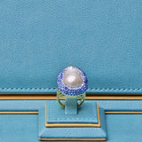 Baroque Pearl Ring with light blue Austrian Crystals