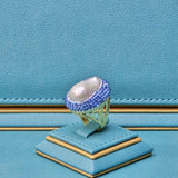 Baroque Pearl Ring with light blue Austrian Crystals