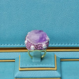 Luxurious Gold Plated Amethyst Ring with Austrian Crystals and Pearls