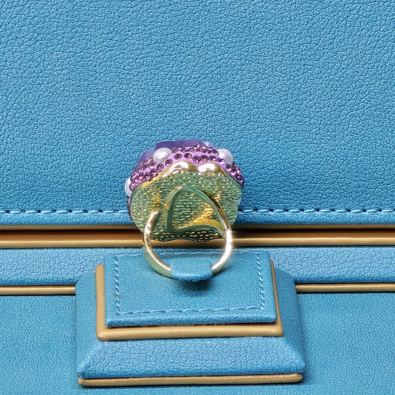 Luxurious Gold Plated Amethyst Ring with Austrian Crystals and Pearls