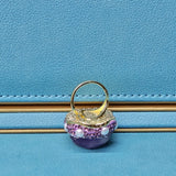 Luxurious Gold Plated Amethyst Ring with Austrian Crystals and Pearls