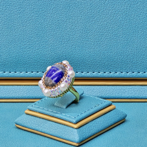 Lapis Lazuli  and Austrian Crystal Ring