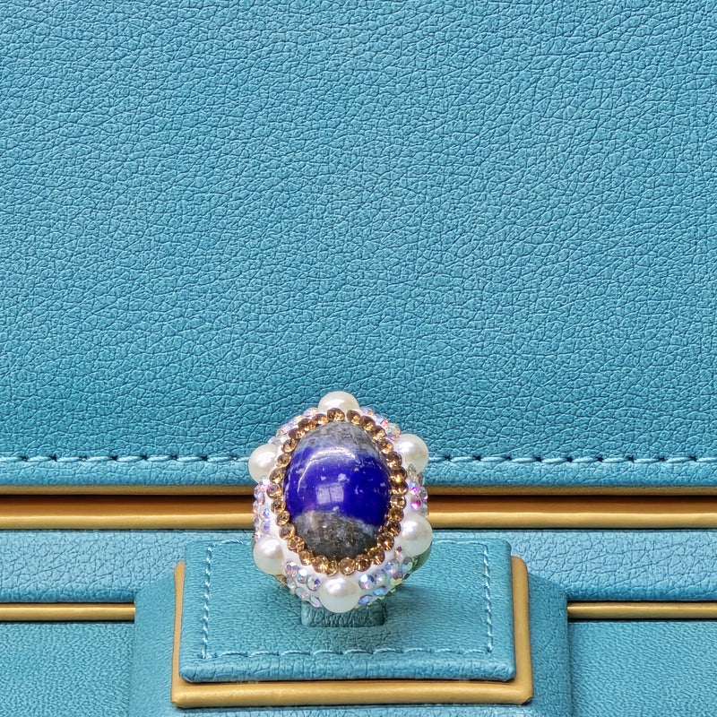 Lapis Lazuli  and Austrian Crystal Ring