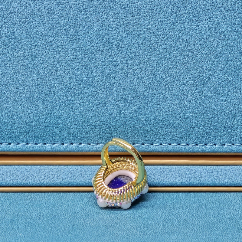 Lapis Lazuli  and Austrian Crystal Ring