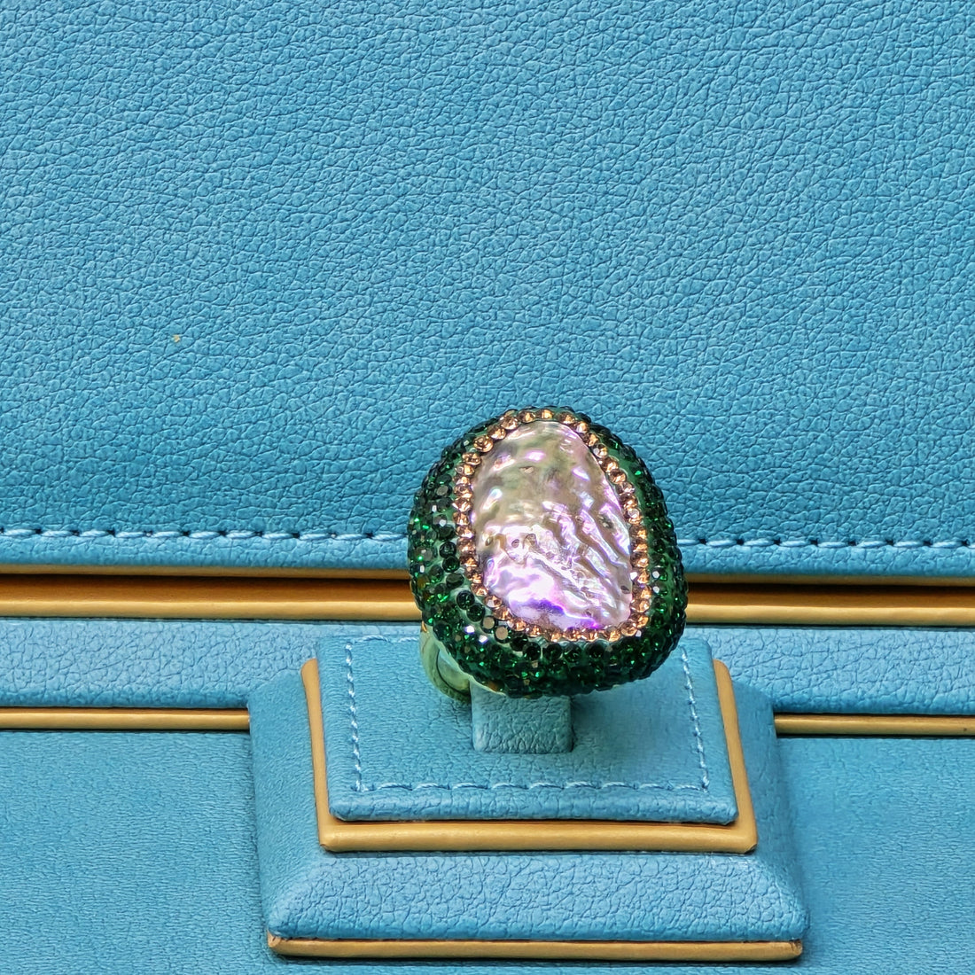 Elegant Paua Shell Ring with green Austrian Crystals (copy)