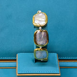 Elegant Bracelet with Square Shaped Flattened Pearls and Plated Gold
