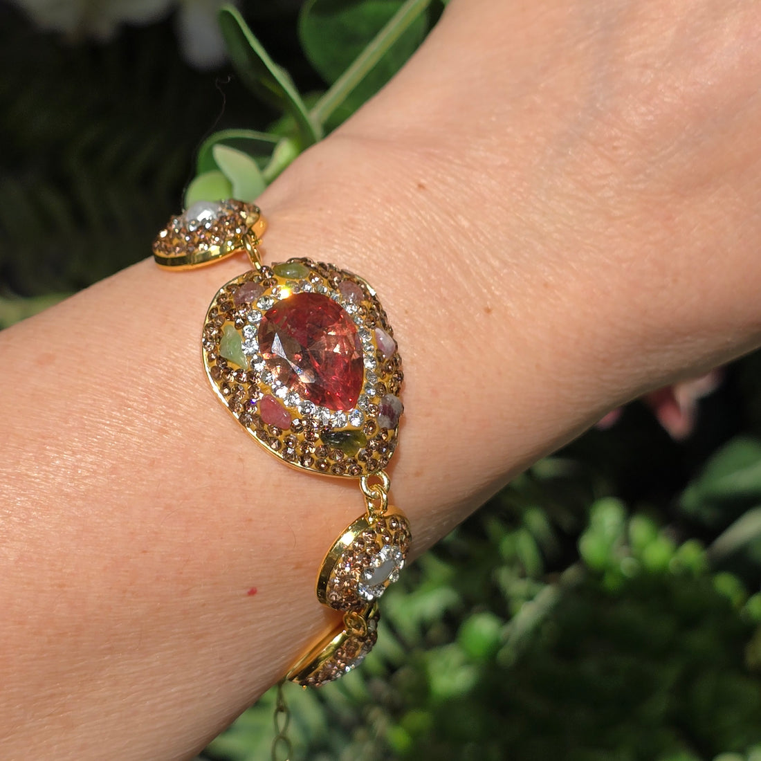 Elegant Bracelet with Austrian Crystals and  Tourmaline