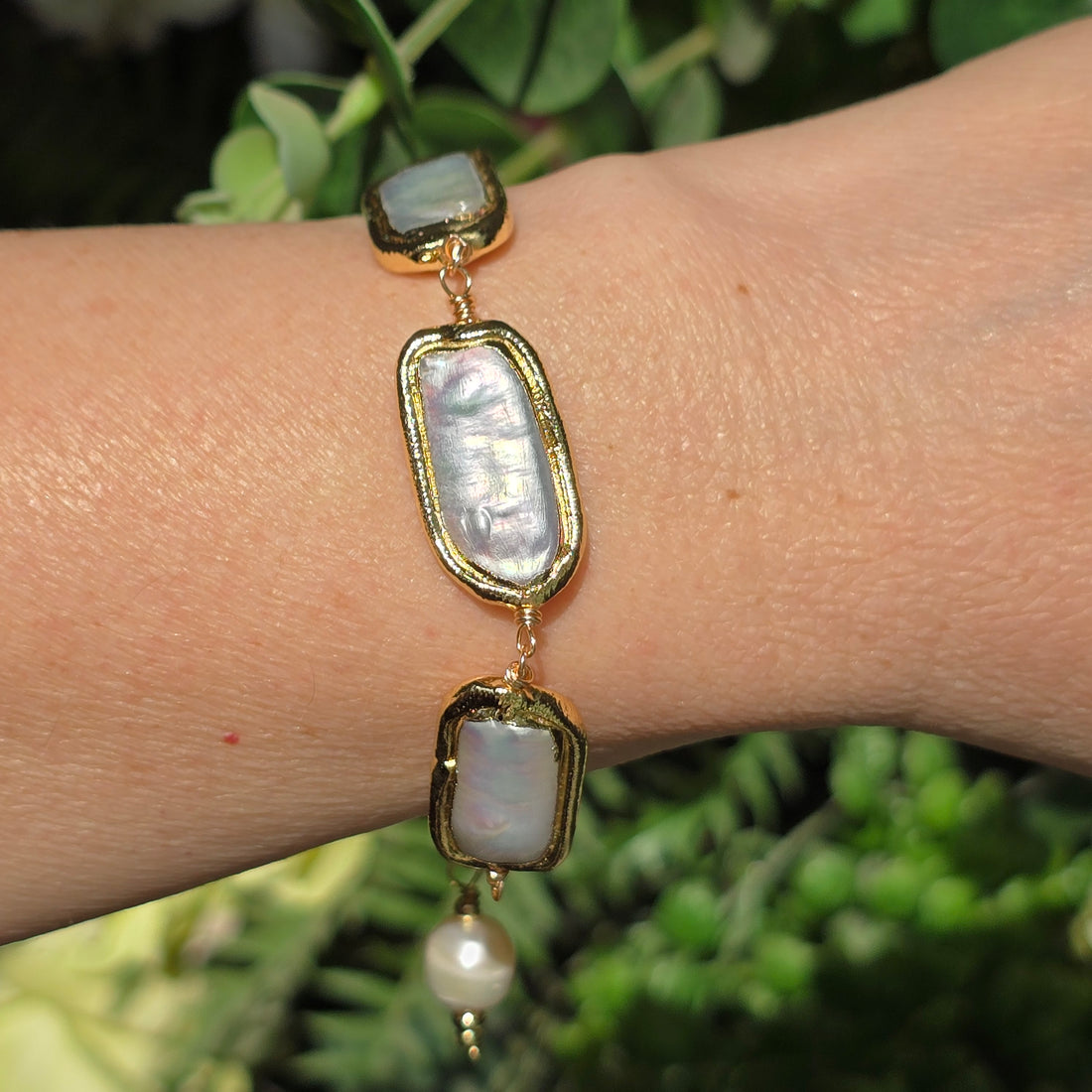 Rectangular Pearl Bracelet with elegant clasp