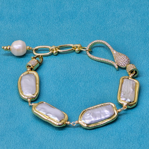Rectangular Pearl Bracelet with elegant clasp