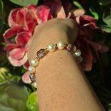 Adjustable White Pearl bracelet with Austrian crystal beads