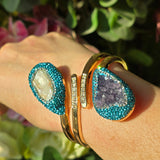 Baroque Pearl and Amethyst Bangle with Light Blue Austrian Crystals