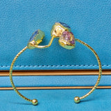 Stainless Steel Bangle with Blue Kyanite, Apatite, and Tourmaline Raw Beads