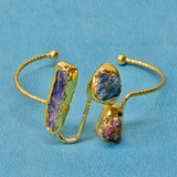 Stainless Steel Bangle with Blue Kyanite, Apatite, and Tourmaline Raw Beads