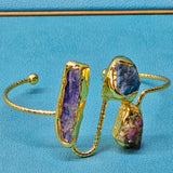 Stainless Steel Bangle with Blue Kyanite, Apatite, and Tourmaline Raw Beads