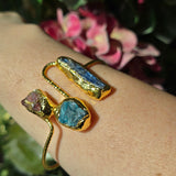 Stainless Steel Bangle with Blue Kyanite, Apatite, and Tourmaline Raw Beads