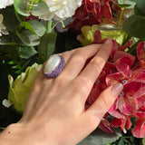 Ring with Mother of pearl and light purple  Austrian Crystals