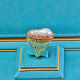 Baroque Pearl ring with Gold Colour of Austrian Crystals