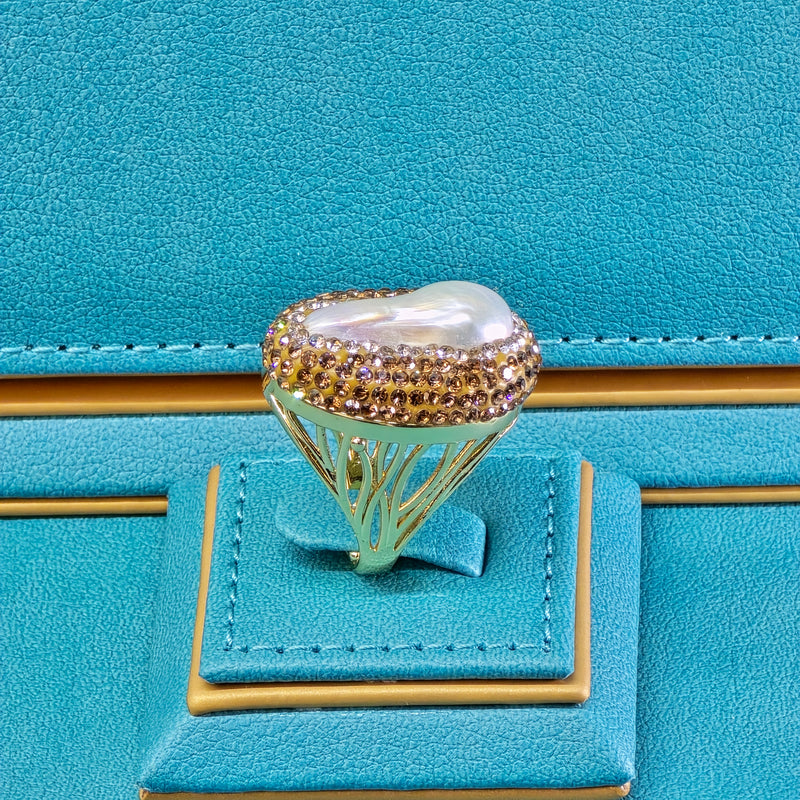 Baroque Pearl ring with Gold Colour of Austrian Crystals