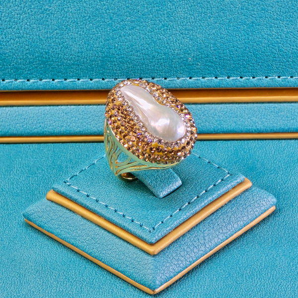 Baroque Pearl ring with Gold Colour of Austrian Crystals
