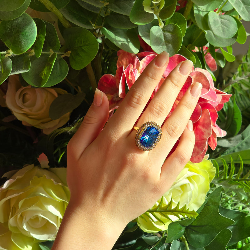 Golden Radiance Ring in Blue