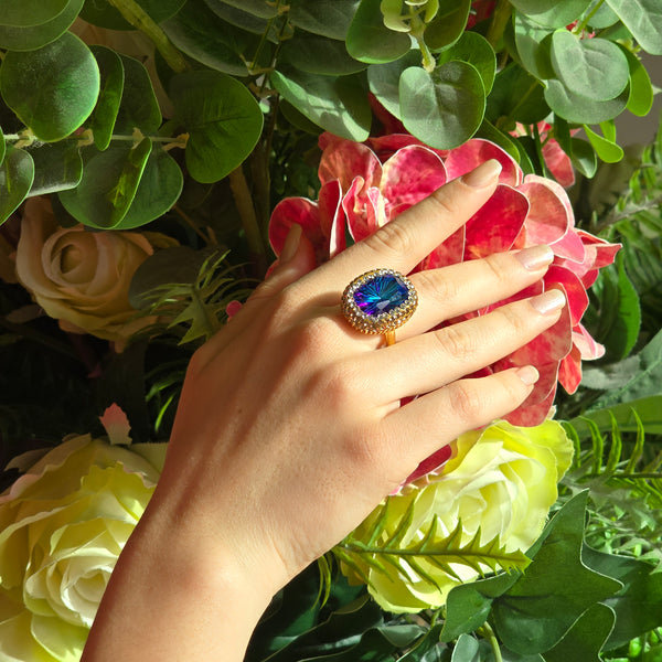 Golden Radiance Ring in Blue