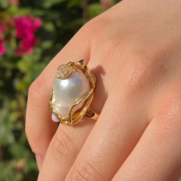 Gold Plated Baroque Pearl Ring