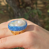 Baroque Pearl Ring with light blue Austrian Crystals