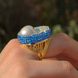 Baroque Pearl Ring with light blue Austrian Crystals