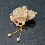 Adjustable White Pearl bracelet with Austrian crystal beads