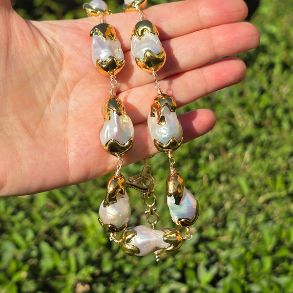 Gold plated Baroque and Round Pearl Necklace