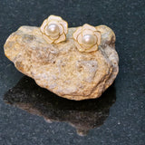 White Pearl Earrings with shell flower design