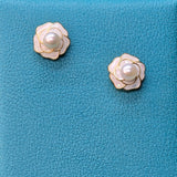 White Pearl Earrings with shell flower design