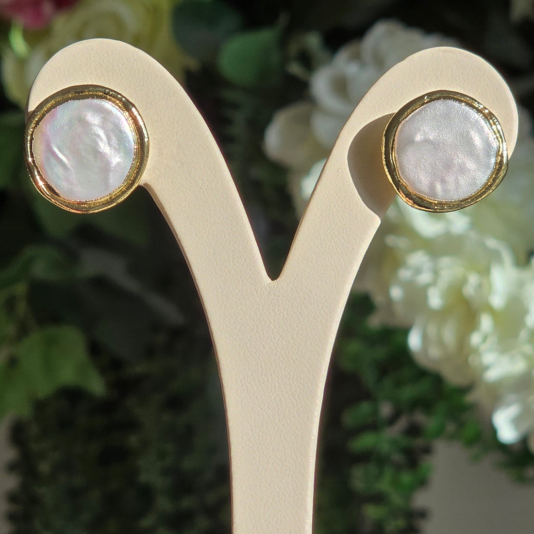 Golden Embrace Coin Pearl Ear Studs
