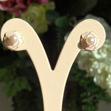 White Pearl Earrings with shell flower design