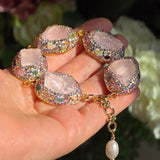 Rose Quartz, Austrian Crystals and  Tourmaline Statement Bracelet