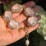 Rose Quartz, Austrian Crystals and  Tourmaline Statement Bracelet