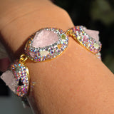 Rose Quartz, Austrian Crystals and  Tourmaline Statement Bracelet