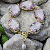 Rose Quartz, Austrian Crystals and  Tourmaline Statement Bracelet